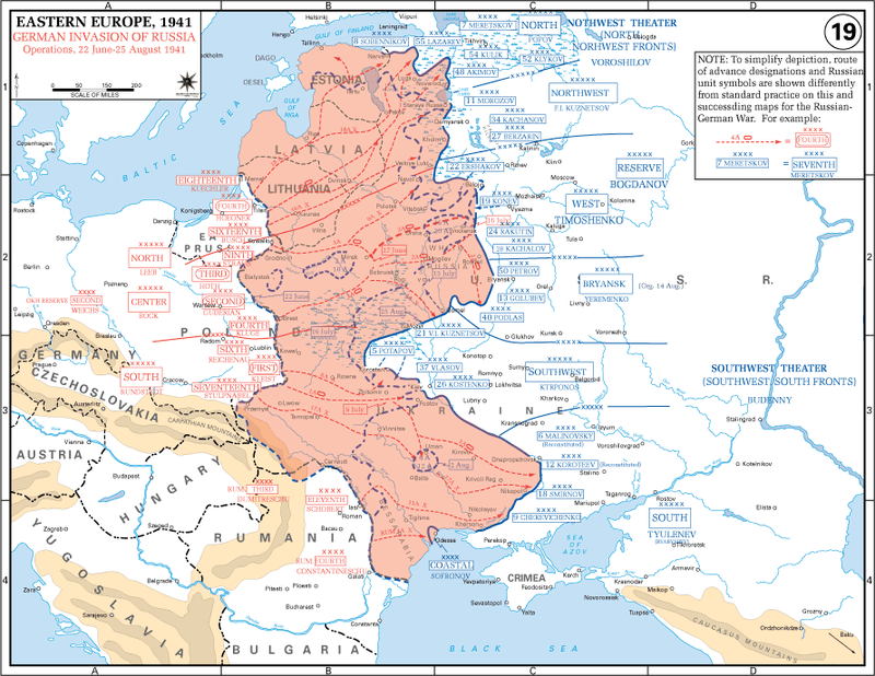خريطة تقدم الالمان في مراحل عملية بارباروسا أغسطس 1941