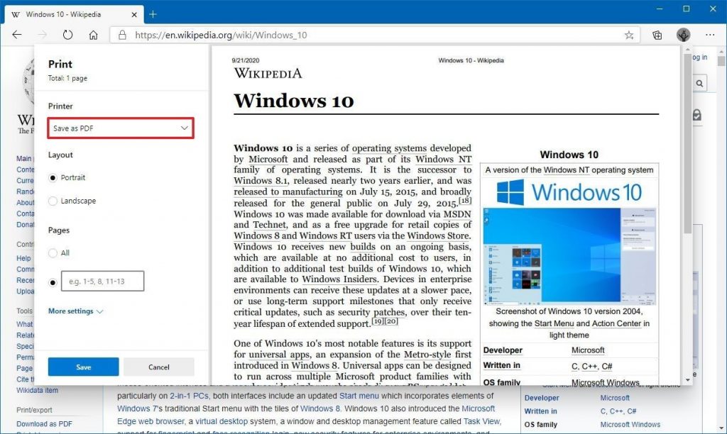كيفية حفظ صفحة ويب كملف PDF في متصفح مايكروسوفت إيدج في ويندوز 10