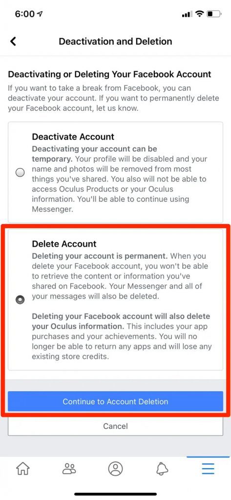 Facebook Account Deletetion