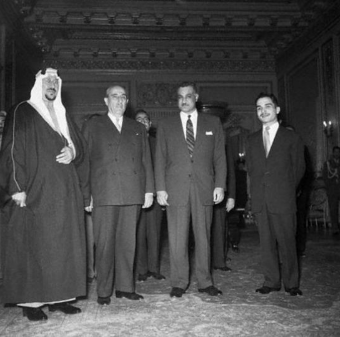الملك حسين - عبدالناصر - القوتلي - الملك سعود