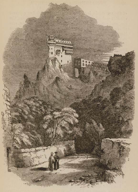 منظر لدير وقناة سيموبترا ، على جبل آثوس ، مأخوذ من شاطئ البحر - كرزون روبرت - 1849