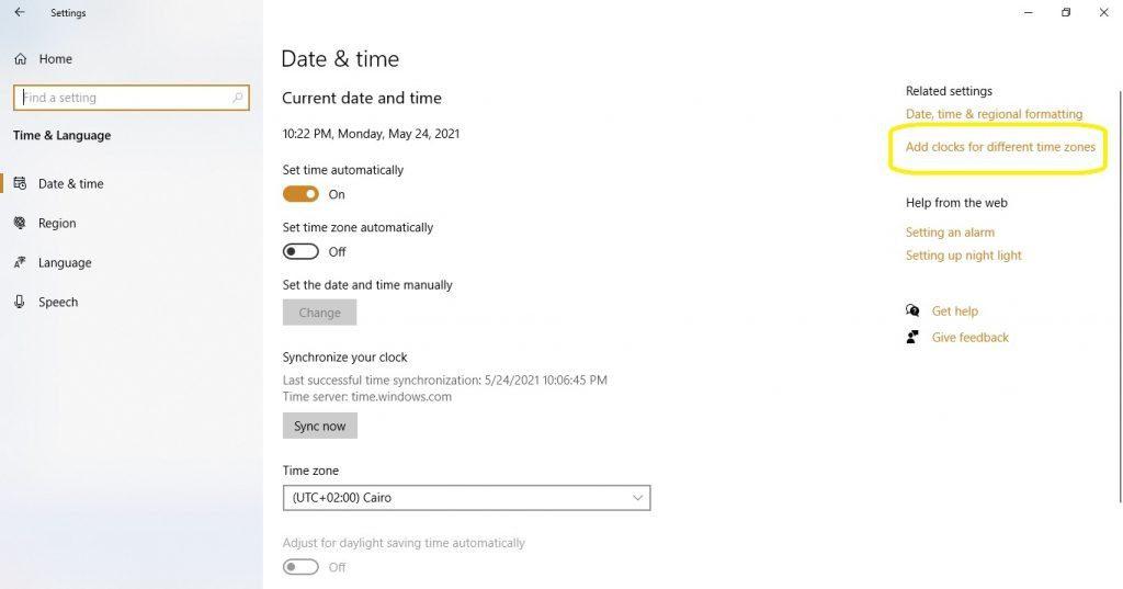 إضافة ساعة جديدة في ويندوز 10 ... كيفية عرض أكثر من توقيت في الوقت نفسه