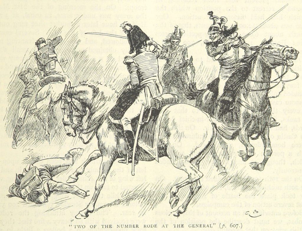 رالف أبركرمبي يحارب اثنين من الفرسان الفرنسيين - من كتاب إنجليزي