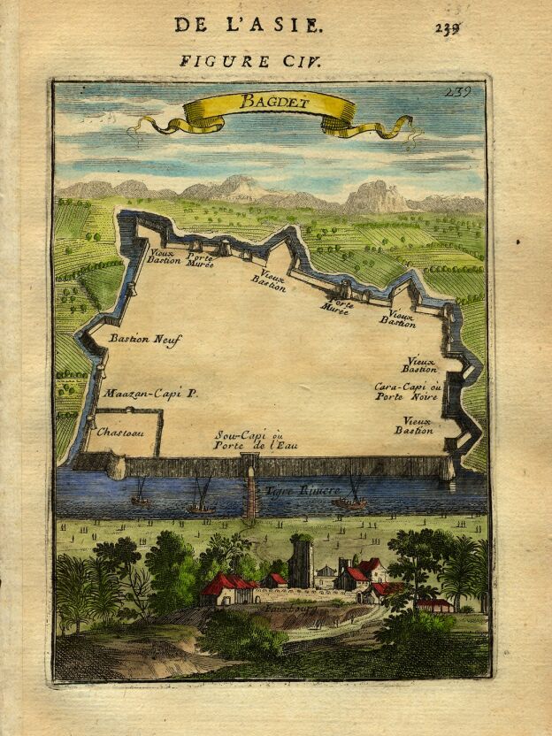 خريطة بغداد عام 1683م برسم توضيحي من قبل ألان مينسون ماليت