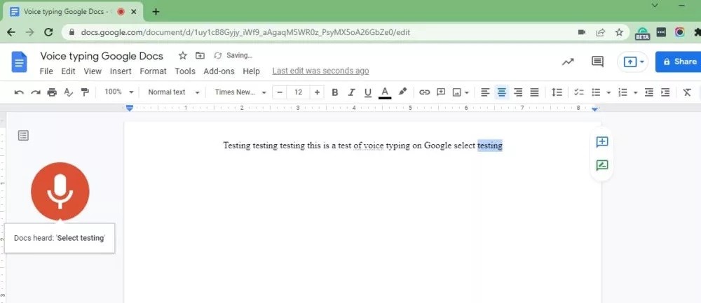 voice typing in docs