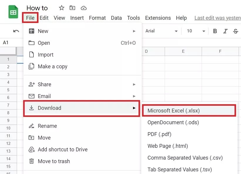 كيفية التحويل من Excel إلى Sheets