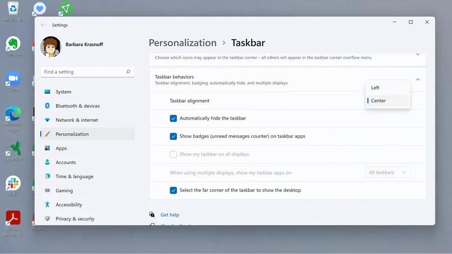 Taskbar settings windows 11