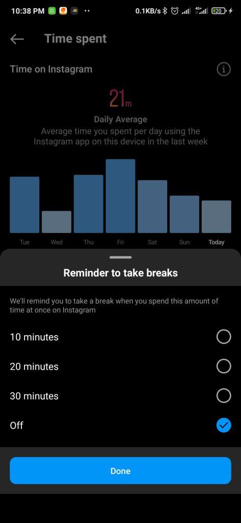 Set daily time limit on instagram