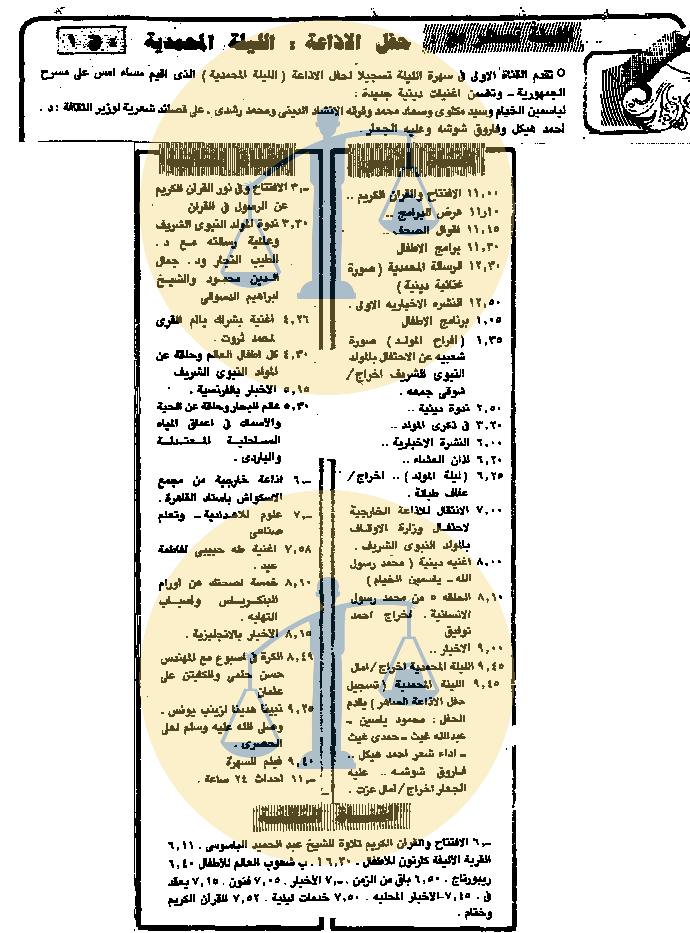 فقرات القناة الأولى - الأهرام يوم 25 نوفمبر 1985 م