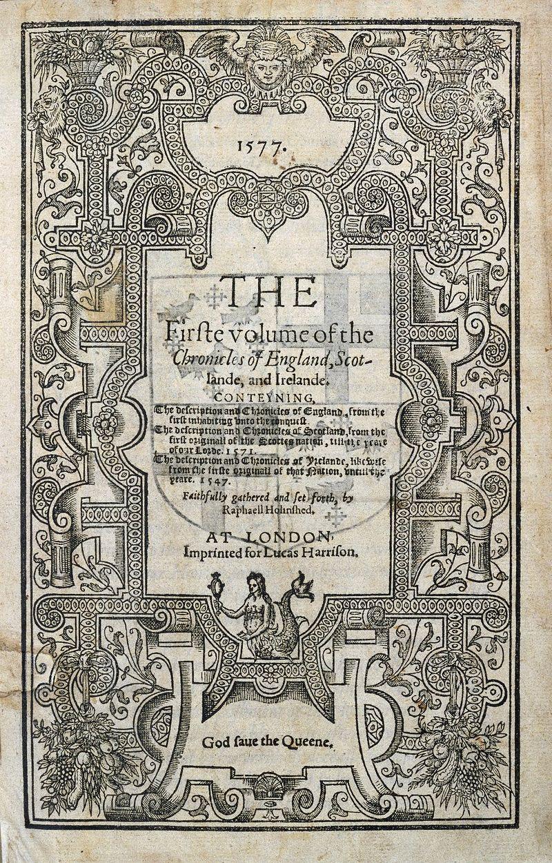 صفحة العنوان للطبعة الأولى لعام 1577 من سجلات هولينشيد