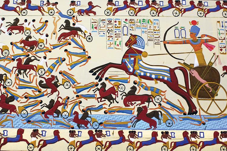 لوحة تمثل أحمس الأول يقاتل الهكسوس في معركة.