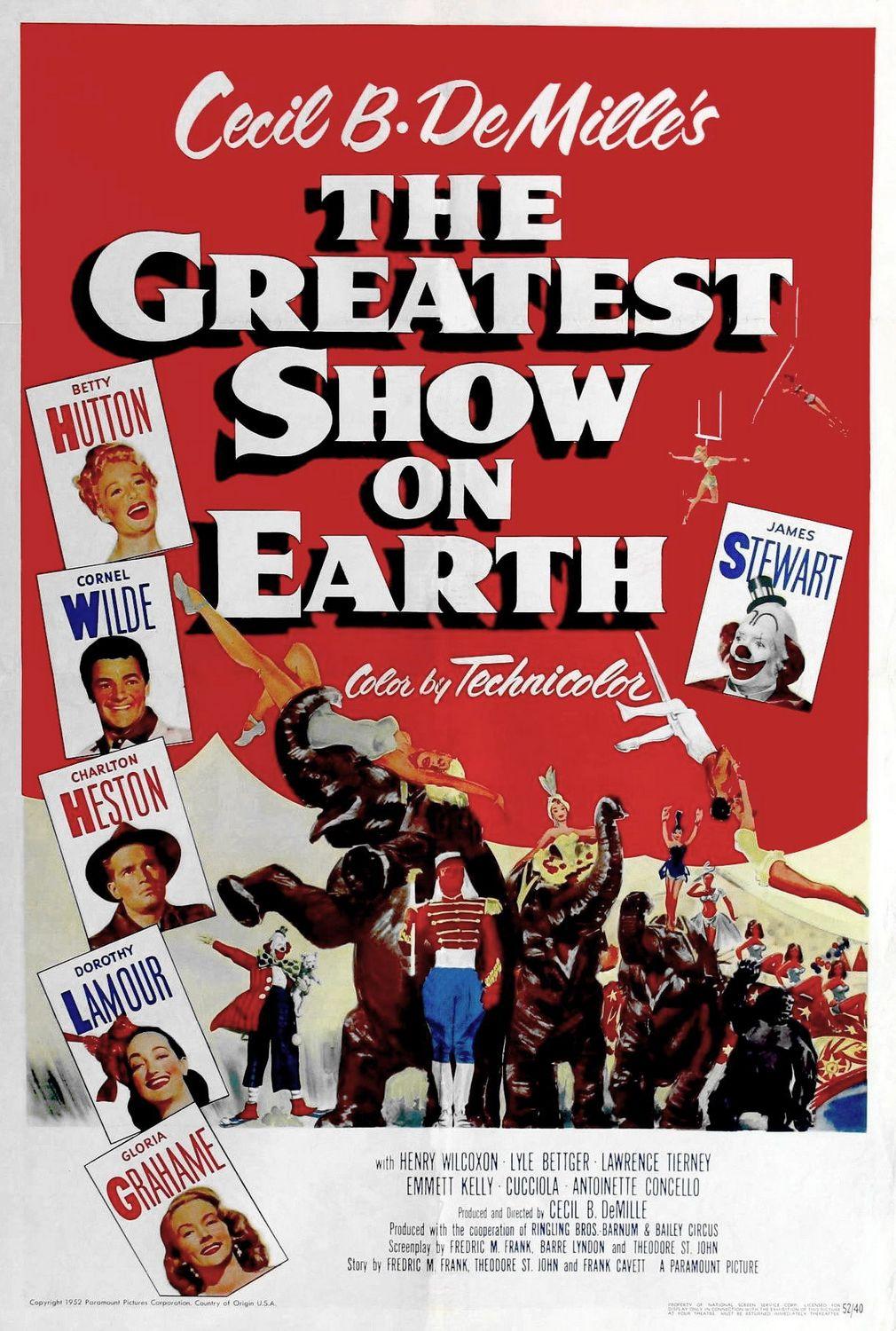 فيلم The Greatest Show on Earth اسمه بالترجمة الحرفية «أعظم عرض على وجه الأرض» وتُرْجِم تجاريًا بـ {أعظم استعراض في العالم}