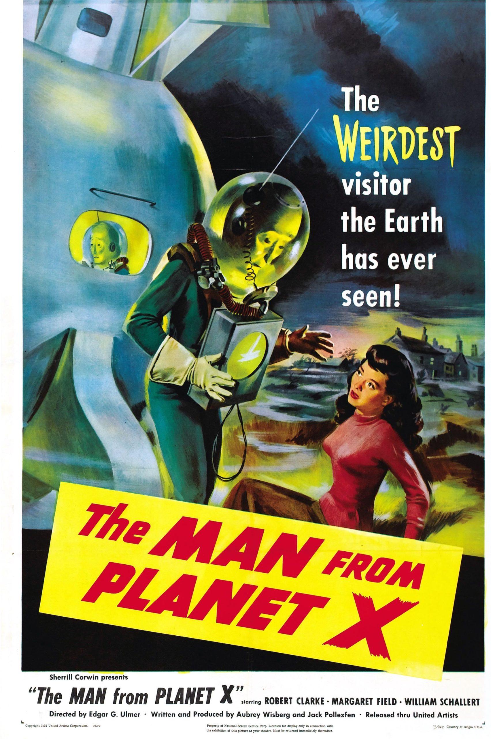 فيلم The Man from Planet X اسمه بالترجمة الحرفية «الرجل من الكوكب العاشر» وتُرْجِم تجاريًا بـ {غزوة كوكب الأرض}