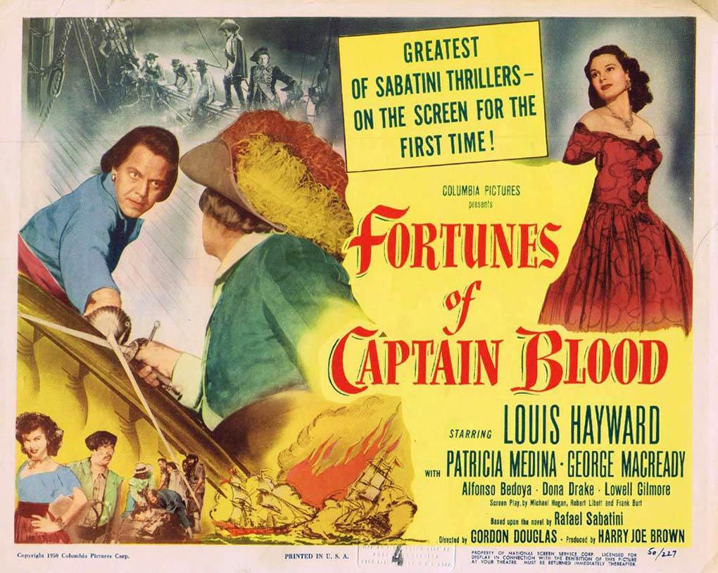 فيلم Fortunes of Captain Blood اسمه بالترجمة الحرفية «ثروات كابتن بلود» وتُرْجِم تجاريًا بـ {كابتن بلود}