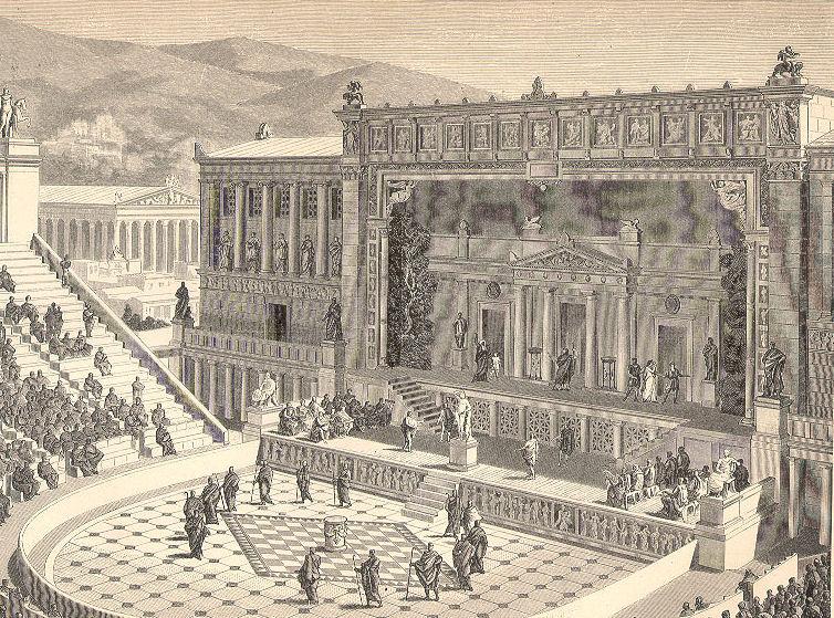 مسرح ديونيسوس في أثينا، كما تم تخيله في عام 1891