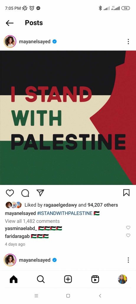 مشاهير ساندوا فلسطين يوميا على مواقع التواصل الاجتماعي